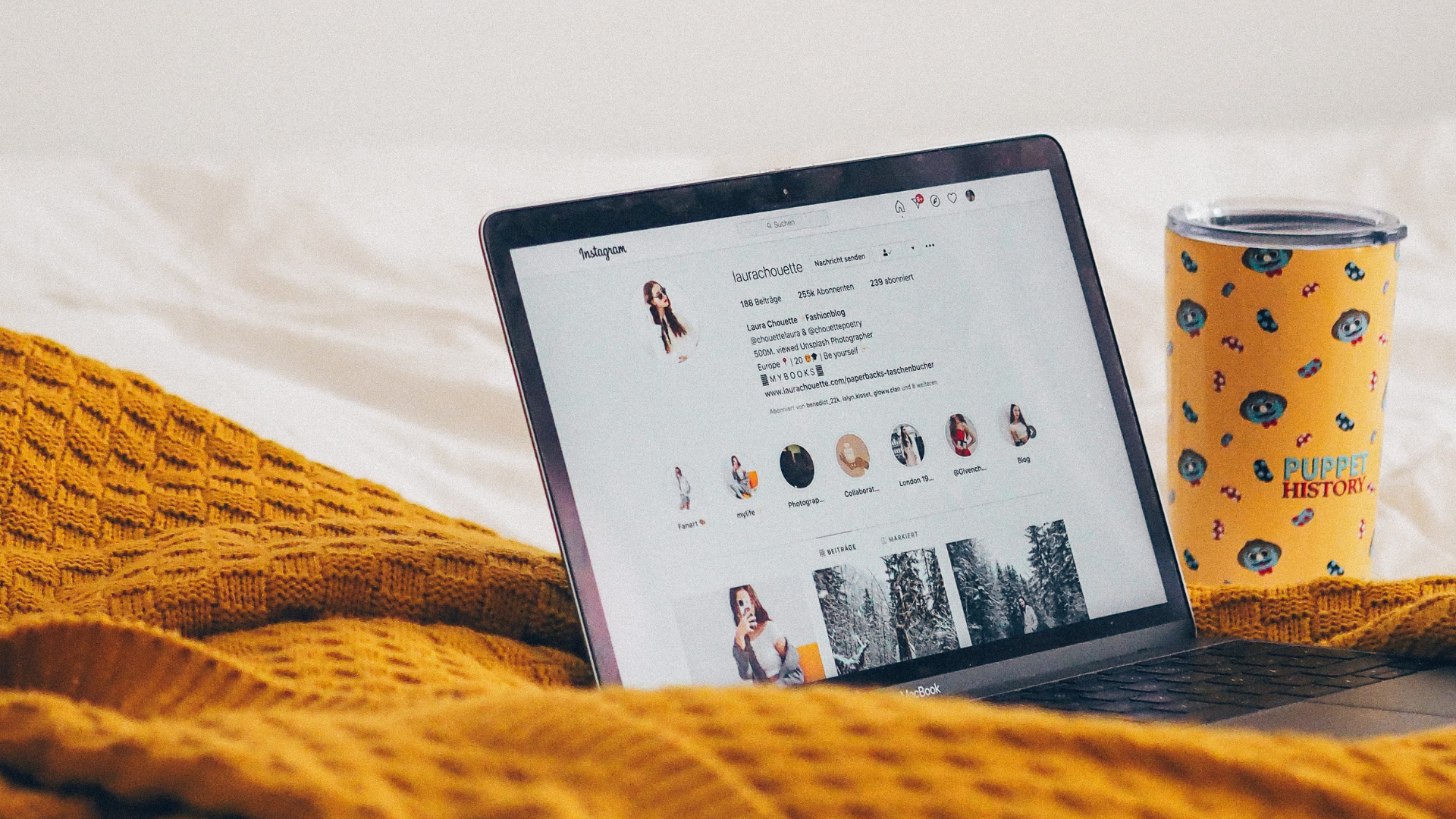 Laptop open with Instagram profile