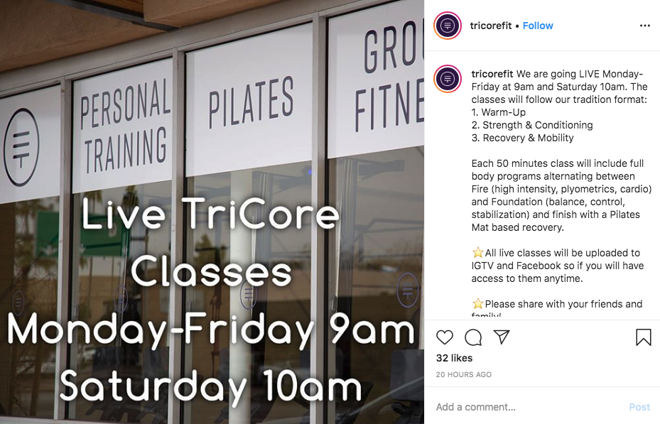 Source: TriCore Fitness, Instagram (2020)